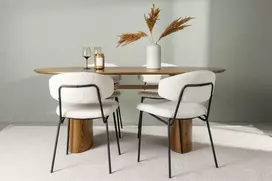 Venture Design Valgomojo stalo ir kėdžių komplektas Isolde valgomojo stalas 140x75 cm smėlio spalvos MDF