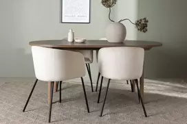 Venture Design Valgomojo stalo ir kėdžių komplektas Andy valgomojo stalas ir Berit kėdė 180x75 cm juoda smėlio spalvos MDF aksomas