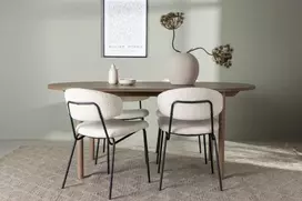 Venture Design Valgomojo stalas ir kėdžių komplektas Andy 180x75 cm natūralus MDF juoda balta Bouclé