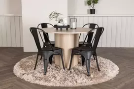 Venture Design Valgomojo stalas ir kėdžių komplektas Olivia valgomojo stalas ir Tempe valgomojo kėdė balto metalo
