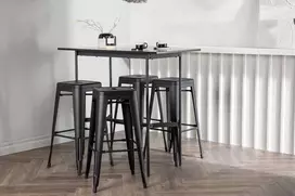 Venture Design Baro stalas ir baro kėdė, 120x60 cm, juodas MDF ir metalas