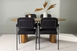 Venture Design Valgomojo komplektas Isolde valgomojo stalas ir Yesterday valgomojo kėdės 140x75 cm juodos spalvos