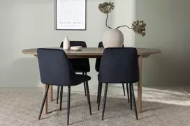 Venture Design Valgomojo stalas ir kėdžių komplektas Andy valgomojo stalas ir naktinė valgomojo kėdė 180x75 cm juoda