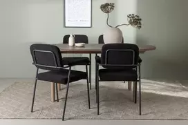 Venture Design Valgomojo komplektas Andy valgomojo stalas ir Yesterday valgomojo kėdė 180x75 cm juodas MDF boucle metalas