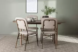 Venture Design Valgomojo stalas ir kėdžių komplektas Andy ir Seda 180x75 cm Rudas Smėlio spalvos MDF Audinys Plienas