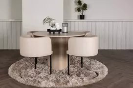 Venture Design Valgomojo stalas ir kėdžių komplektas Olivia Simrishamn Balta Juoda Smėlio spalvos audinys Plienas