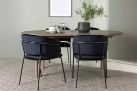 Venture Design Valgomojo stalas ir kėdžių komplektas Andy valgomojo stalas ir Selma kėdės 180x90x75 cm natūralaus ir juodo MDF bei aksomas
