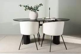 Venture Design Valgomojo stalas ir kėdžių komplektas Isolde valgomojo stalas ir Berit kėdė 180x75 cm juoda smėlio spalvos veliūras