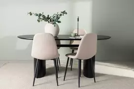 Venture Design Valgomojo stalo ir kėdžių komplektas Isolde valgomojo stalas ir Polar valgomojo kėdė 180x75 cm juoda smėlio spalvos