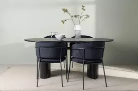 Venture Design Valgomojo stalo ir kėdžių komplektas Isolde valgomojo stalas ir Selma valgomojo kėdė 180x75 cm juodas MDF ir aksomas