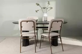 Venture Design Valgomojo stalo ir kėdžių komplektas Isolde valgomojo stalas ir Seda valgomojo kėdė 180x75 cm juoda ir smėlio spalvos