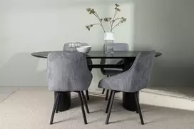 Venture Design Valgomojo stalo ir kėdžių komplektas Isolde valgomojo stalas ir Rosie valgomojo kėdė 180x75 cm juodos spalvos audinys