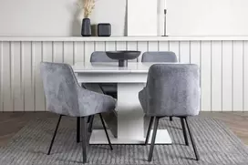 Venture Design Valgomojo komplektas Disa valgomojo stalas ir Rosie kėdės 120x80x76 cm Balta Pilka Juoda Tamsiai pilka MDF Audinys Plienas