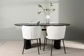 Venture Design Valgomojo stalo ir kėdžių komplektas Isolde valgomojo stalas ir Edina valgomojo kėdė 180x75 cm juoda ir balta MDF ir buklė