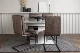 Venture Design Valgomojo komplektas Disa valgomojo stalas ir Zizo valgomojo kėdė 120x80 cm balta pilka juoda ruda MDF mikropluošto audinys