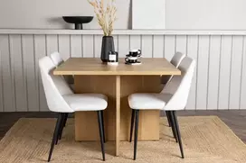 Venture Design Valgomojo komplektas Leo valgomojo stalas ir naktinės valgomojo kėdės 100x100x75 cm juoda ir balta