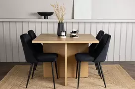 Venture Design Valgomojo stalo ir kėdžių komplektas Leo valgomojo stalas ir naktinė valgomojo kėdė 100x100x75 cm juoda mediena