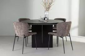 Venture Design Valgomojo stalo ir kėdžių komplektas Matilda valgomojo stalas 130 cm juodas išskleidžiamas