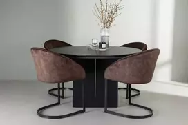 Venture Design Valgomojo stalo ir kėdžių komplektas Matilda valgomojo stalas ir Evening valgomojo kėdė 130 cm juoda ruda audinys