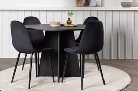 Venture Design Valgomojo komplektas Bootcut apvalus valgomojo stalas ir Polar valgomojo kėdė 110 cm juodas MDF aksomas