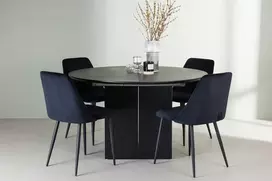Venture Design Valgomojo stalo ir kėdžių komplektas Matilda valgomojo stalas ir naktinė valgomojo kėdė 130 cm juodas MDF ir aksomas