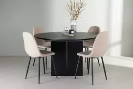 Venture Design Valgomojo komplektas Matilda valgomojo stalas ir Polar valgomojo kėdės 130 cm juoda smėlio spalvos MDF faneruote