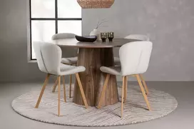 Venture Design Valgomojo stalas ir kėdžių komplektas Lanzo valgomojo stalas 120 cm smėlio spalvos audinys