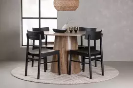 Venture Design Valgomojo stalo ir kėdžių komplektas Lanzo valgomojo stalas ir Montros valgomojo kėdė 120 cm natūrali MDF guminė mediena