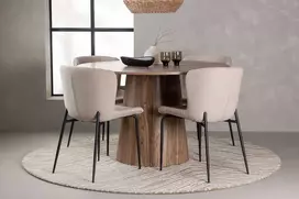 Venture Design Valgomojo stalas ir kėdžių komplektas Lanzo valgomojo stalas ir Modesto valgomojo kėdė 120 cm smėlio spalvos
