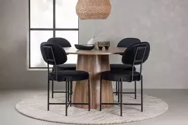Venture Design Valgomojo komplektas Apvalus valgomojo stalas 120 cm MDF Juodos aksomo valgomojo kėdės Natūralus juodas aksomas MDF