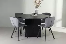 Venture Design Valgomojo komplektas Matilda valgomojo stalas ir Lilja kėdės 130 cm juodos spalvos audinys