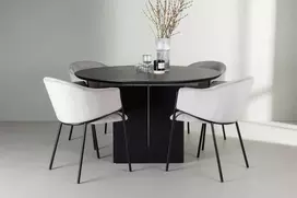 Venture Design Valgomojo stalo ir kėdžių komplektas Matilda valgomojo stalas ir Evelina valgomojo kėdė 130 cm juoda ir šviesiai pilka MDF ir aksomas