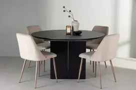 Venture Design Valgomojo stalas ir kėdžių komplektas Matilda valgomojo stalas 130 cm juoda ruda audinys