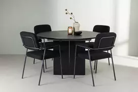 Venture Design Valgomojo komplektas Matilda valgomojo stalas ir Yesterday valgomojo kėdė 130 cm juodas MDF ir Bouclé