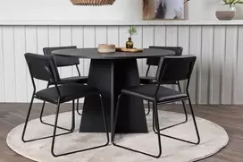 Venture Design Valgomojo stalo ir kėdžių komplektas Bootcut ir Kenth 110 cm juodas MDF faneruotė ir PU