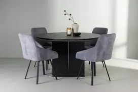 Venture Design Valgomojo stalas ir kėdžių komplektas Matilda valgomojo stalas ir Rosie valgomojo kėdė 130 cm juodos spalvos audinys