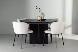 Venture Design Valgomojo komplektas Matilda valgomojo stalas ir Edina valgomojo kėdės 130 cm juoda balta MDF faneruotas buklės audinys