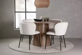 Venture Design Valgomojo stalo ir kėdžių komplektas Lanzo ir Edina 120 cm juodos ir baltos spalvos MDF audinys