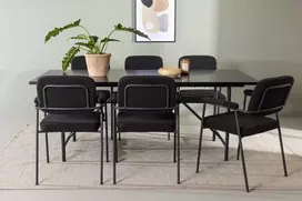 Venture Design Valgomojo stalo ir kėdžių komplektas Astrid valgomojo stalas ir Yesterday valgomojo kėdė 200x75 cm juodas MDF ir boucle