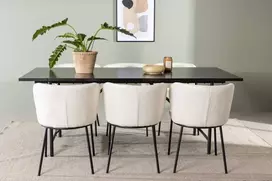 Venture Design Valgomojo stalas ir kėdžių komplektas Astrid valgomojo stalas ir Edina valgomojo kėdė 200x75 cm juoda balta