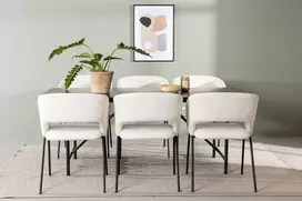 Venture Design Valgomojo komplektas Astrid valgomojo stalas ir dieninės kėdės 200x75 cm juoda balta linas