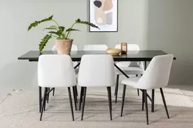 Venture Design Valgomojo stalas ir kėdžių komplektas Astrid valgomojo stalas ir naktinė kėdė 200x75 cm juoda ir balta