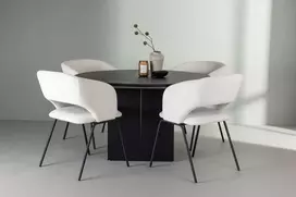 Venture Design Valgomojo komplektas Matilda valgomojo stalas ir dieninė valgomojo kėdė 130 cm juoda ir balta MDF ir linas