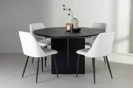 Venture Design Valgomojo komplektas Matilda valgomojo stalas ir naktinės kėdės 130 cm juoda ir balta MDF ir PU