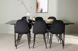 Venture Design Valgomojo komplektas Astrid valgomojo stalas ir Polar kėdės 200x75 cm juodas MDF aksomas