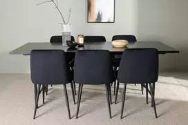 Venture Design Valgomojo komplektas Astrid valgomojo stalas ir naktiniai kėdės 200x75 cm juoda