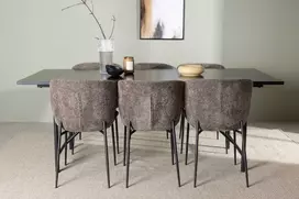 Venture Design Valgomojo komplektas Astrid valgomojo stalas ir Modesto kėdės 200x75 cm juoda pilka MDF faneruotė