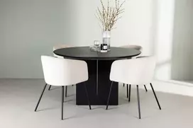 Venture Design Valgomojo stalo ir kėdžių komplektas Matilda valgomojo stalas ir Berit kėdė 130 cm juoda smėlio spalvos MDF aksomas