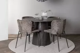 Venture Design Valgomojo stalas ir kėdžių komplektas Lanzo ir Modesto 120 cm pilkai rudas MDF audinys