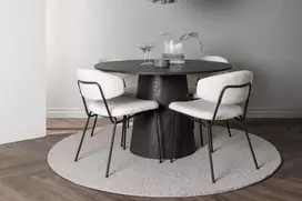 Venture Design Valgomojo stalas ir kėdžių komplektas Lanzo 120 cm rudos ir baltos spalvos MDF ir audinys